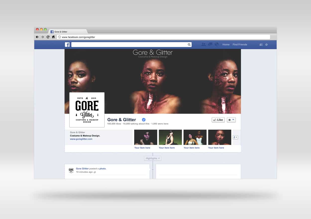 gore and glitter - facebook header design